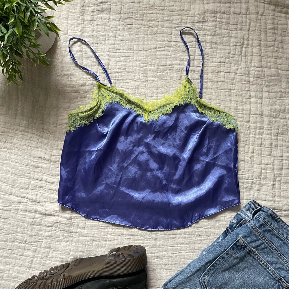 lace purple vintage crop top size small 90s/2000s y2k trend summer tank top cami